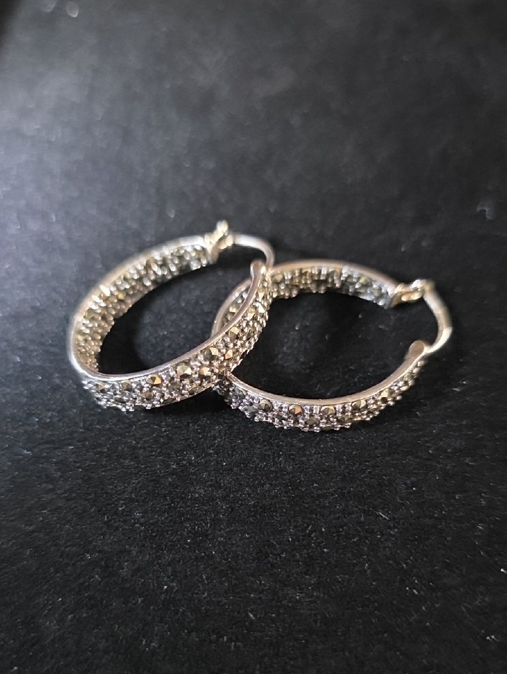 Sterling Silver And Marcasite Inside Out Hoop Earrings - Silver Sparkle